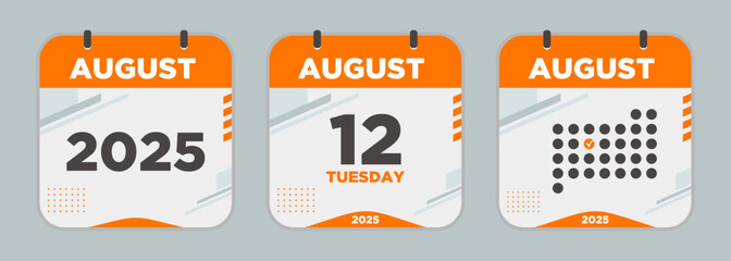 Modern Calendar icon. august. 2025 12 day. The concept of waiting for an important date. Day calendar with date august 12. Cheklist day calendar. Vector illustration.