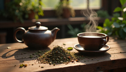 Herbal Tea Preparation - ComfyUI_0025 with Teapot and Cup in a Cozy Setting  