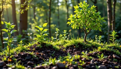Growing green young plants thrive in lush forest nature photography vibrant ecosystem capturing life