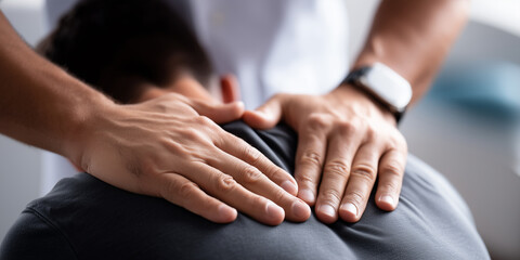 Chiropractor provides spinal adjustment therapy in bright clinic with welcoming atmosphere