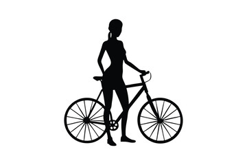 Fototapeta premium Silhouette art design of a woman holding a bicycle.eps