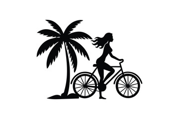Silhouette art design of a woman riding a beach cruiser bicycle.eps
