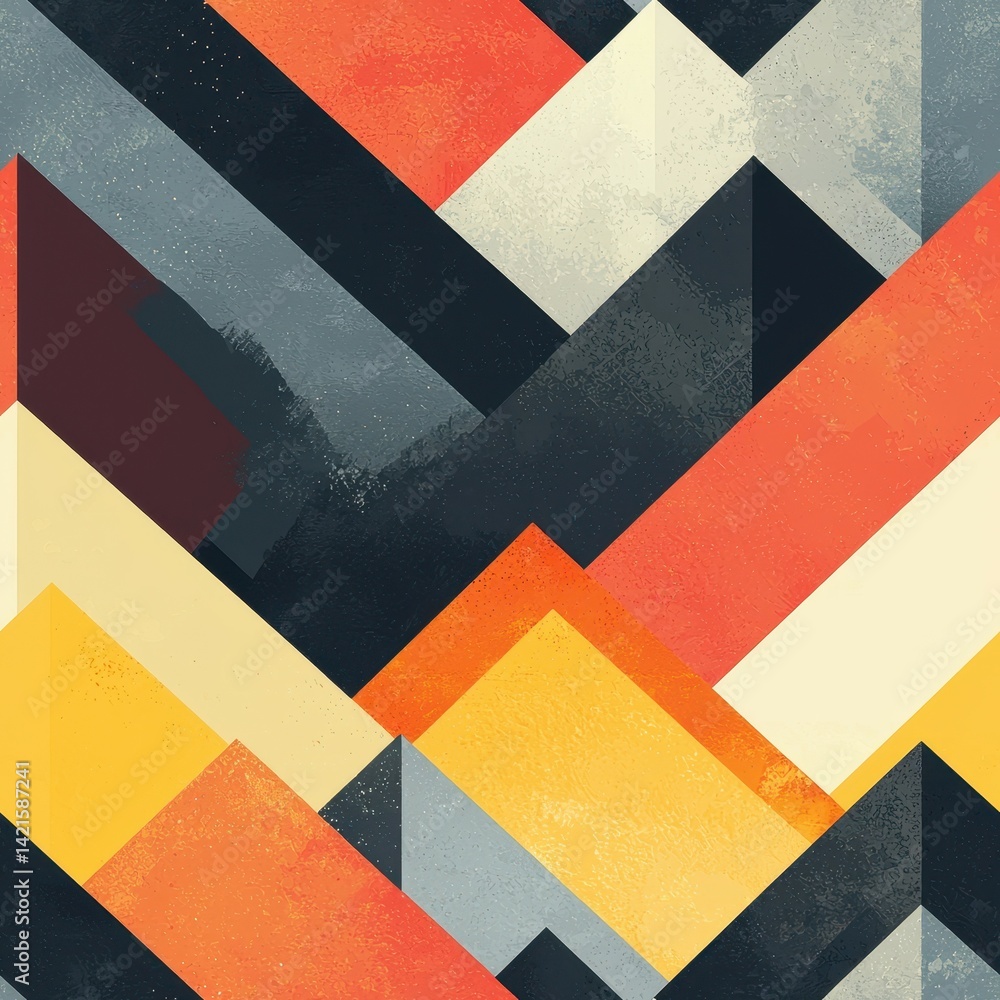 Poster abstract geometric pattern with sharp angles in warm and cool tones.