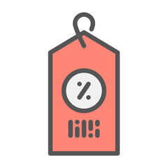 discount filled outline icon. price tag color line illustration.