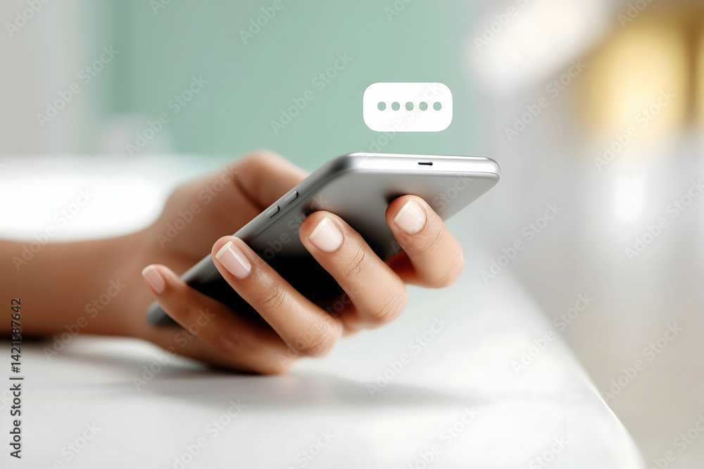 Poster a person is holding a smartphone displaying a message notification, symbolizing communication and di