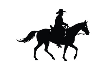 Silhouette art design of a person riding a horse at a slowly walk.eps