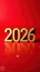 Inscription 2026. The golden side on a red background. The inscription Happy New Year with beautiful large print.