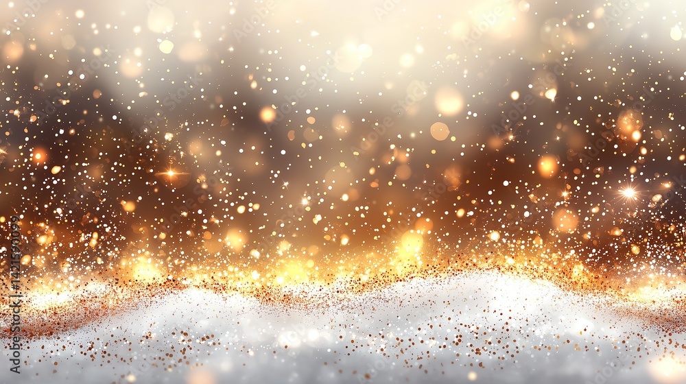 Poster elegant golden glitter background with soft glow and bokeh effects, ideal for christmas designs with