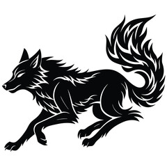 Mystical wolf silhouette designs in nature scenes with spiritual, emotional and tribal elements vector illustration