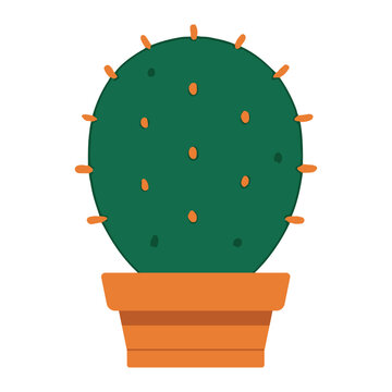 Cute Round Cactus in Terracotta Pot &ndash; Flat Vector Illustration