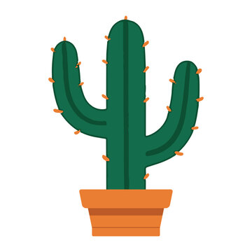 Flat Design Saguaro Cactus in Terracotta Pot &ndash; Vector Illustration