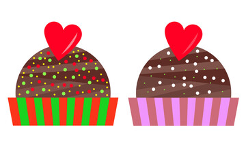 Illustration of  two round chocolate cakes decorated with colored cream