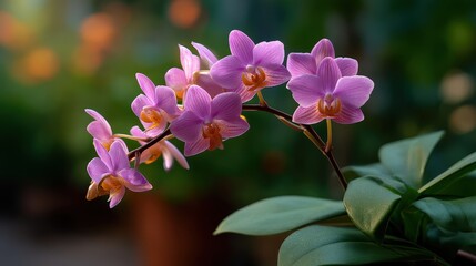 Obraz premium Beautiful pink orchid flowers in soft focus with lush green background for decoration