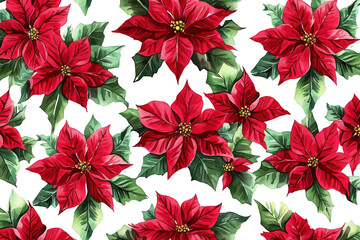 Elegant botanical pattern with vibrant poinsettias against a dark backdrop