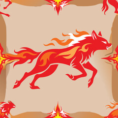 Mystical wolf silhouette designs in nature scenes with spiritual, emotional and tribal elements vector illustration