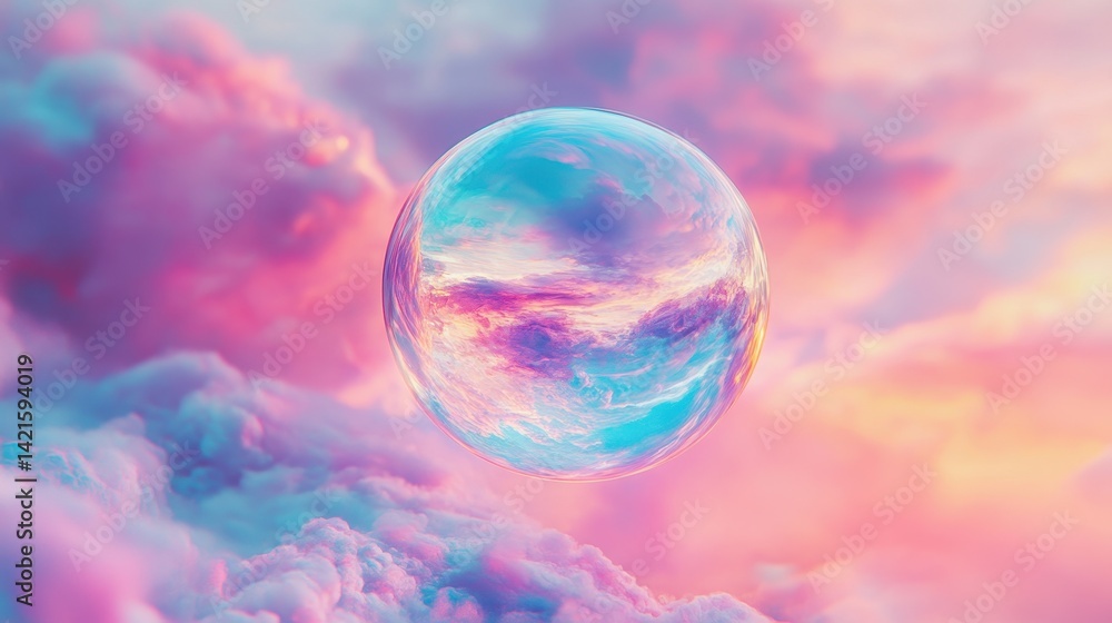 Poster colorful sunset over a tranquil lake reflecting a stunning celestial object and vibrant clouds in a 