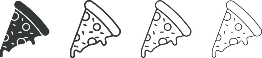 Pizza Slice Icons: Minimalist Line Art Designs with Cheese and Crust for Food Graphics