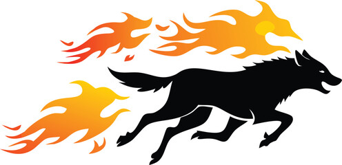 Mystical wolf silhouette designs in nature scenes with spiritual, emotional and tribal elements vector illustration