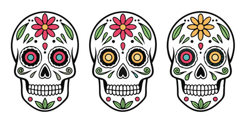 Dead Sugar Skull Vector with Colorful Floral and Heart Decorations Mexican Festival Art