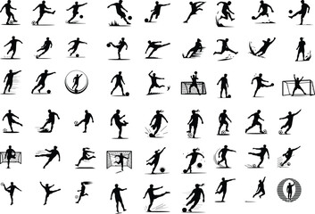 Soccer Shooting Silhouette Set | Football Kick Vector Art Football Player Shooting Pose | Sports Silhouette Collection