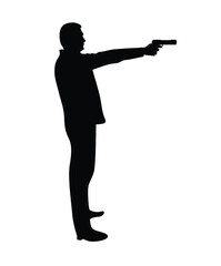 Silhouette of Man Aiming with a Gun. People and criminal activities vector art
