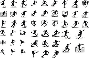 Soccer Shooting Silhouette Set | Football Kick Vector Art Football Player Shooting Pose | Sports Silhouette Collection