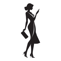 Elegant Silhouette of a Stylish Woman on Her Phone