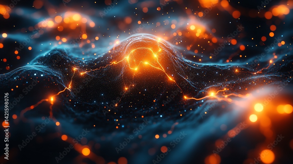 Poster Abstract background with glowing particles and energy waves for technology