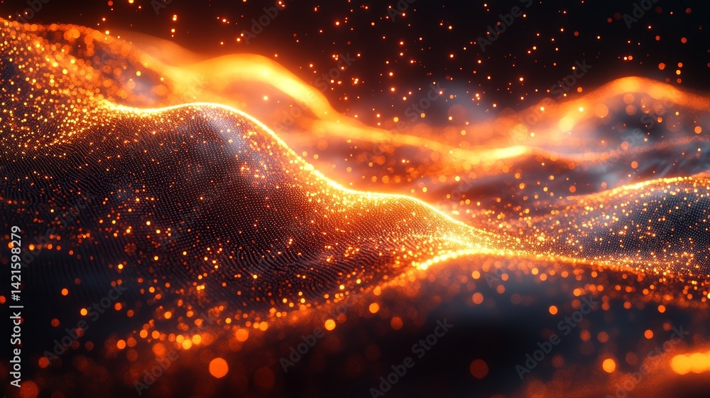 Poster abstract glowing golden digital wave pattern on dark background image