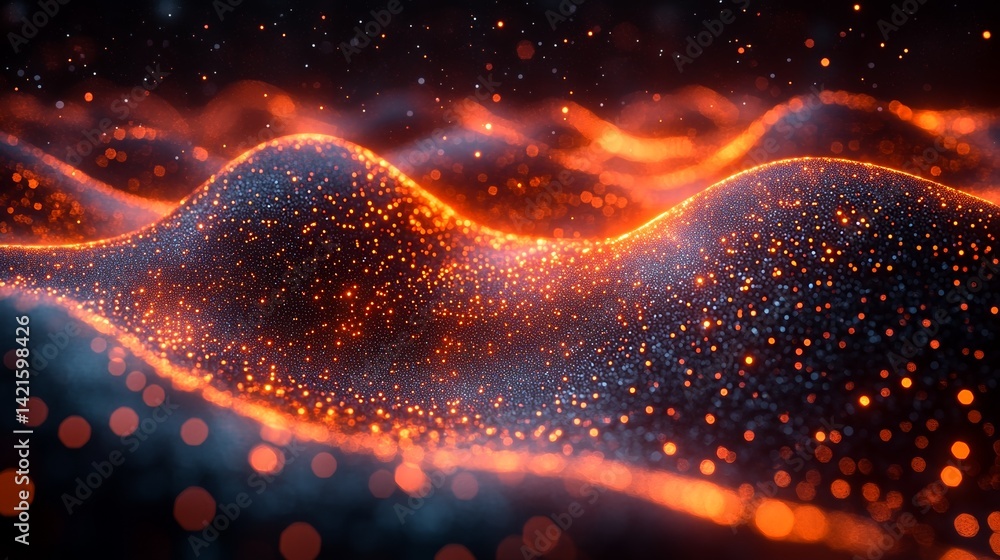 Poster Abstract glowing orange particle wave background for modern technology design