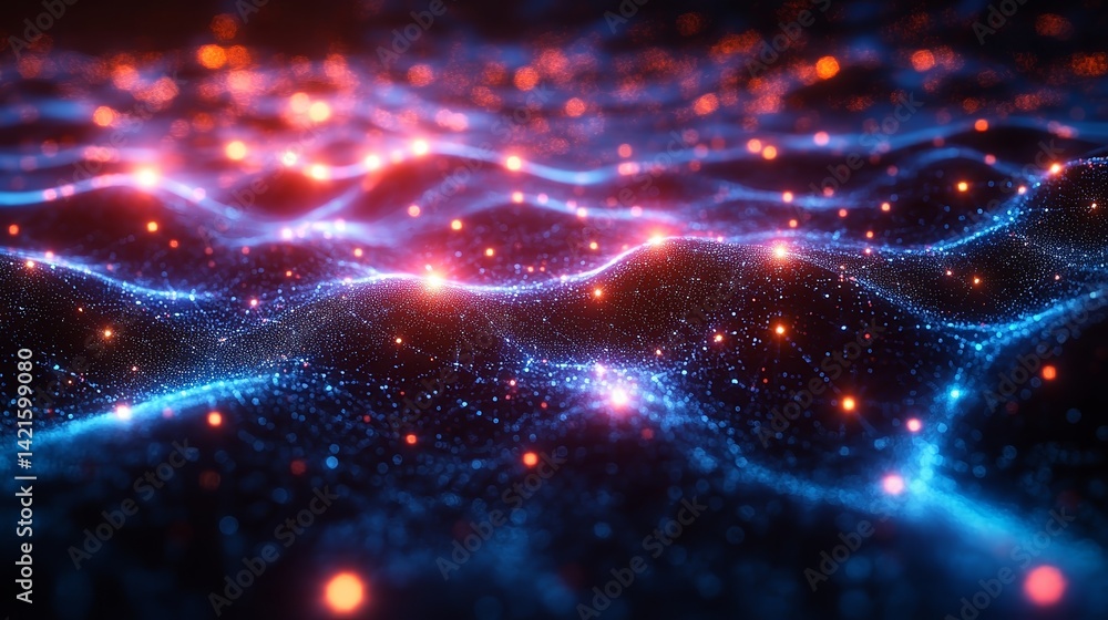 Poster Abstract technology background with glowing particles and network lines