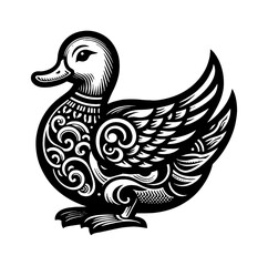 Obraz premium Whimsical Japanese Style Illustration of Duck Teal Goose and Swan Swimming