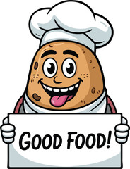 Cartoon Chef Potato Character Holding a Blank Sign for Custom Text