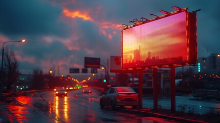 Hyper realistic billboard marketing design showcasing LED billboard key location outdoor digital advertising campaign emphasizes effectiveness cost of billboard advertising targeting local market
