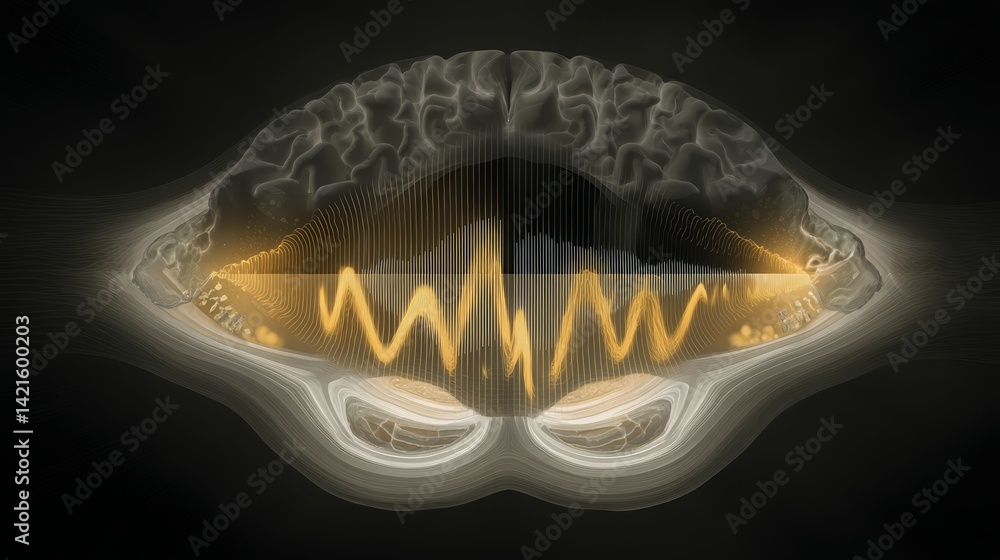 Poster Brain activity visualization with neural network and abstract wave patterns