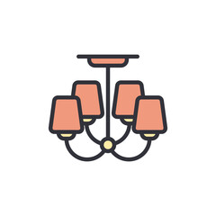Chandelier colored icons, minimalist vector illustration ,simple transparent graphic element .Isolated on white background