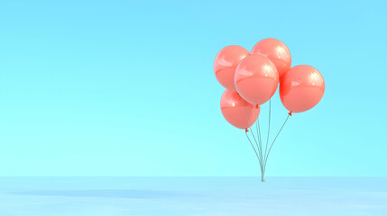 Fototapeta premium Pastel Pink Balloons Floating on Light Blue Background