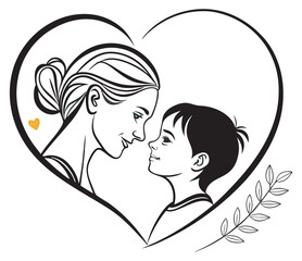 Heart Shaped Mother and Child Design with Blooms Art & Illustration
