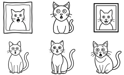 Surprised Cat Faces Vector Set – Hand Drawn Cute Kitty Expressions Outline Collection
