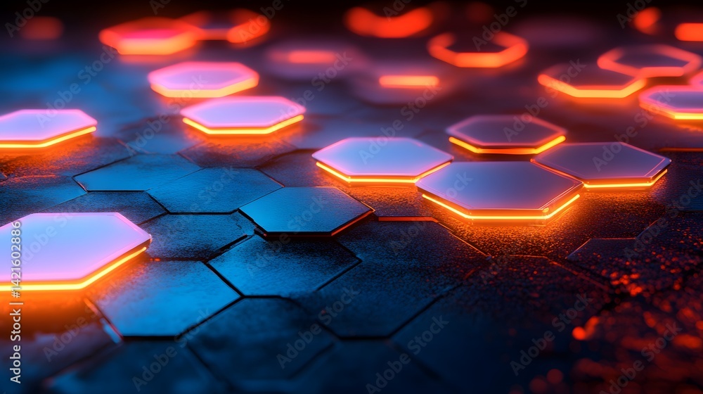 Aufkleber abstract hexagonal pattern with vibrant glowing lights.