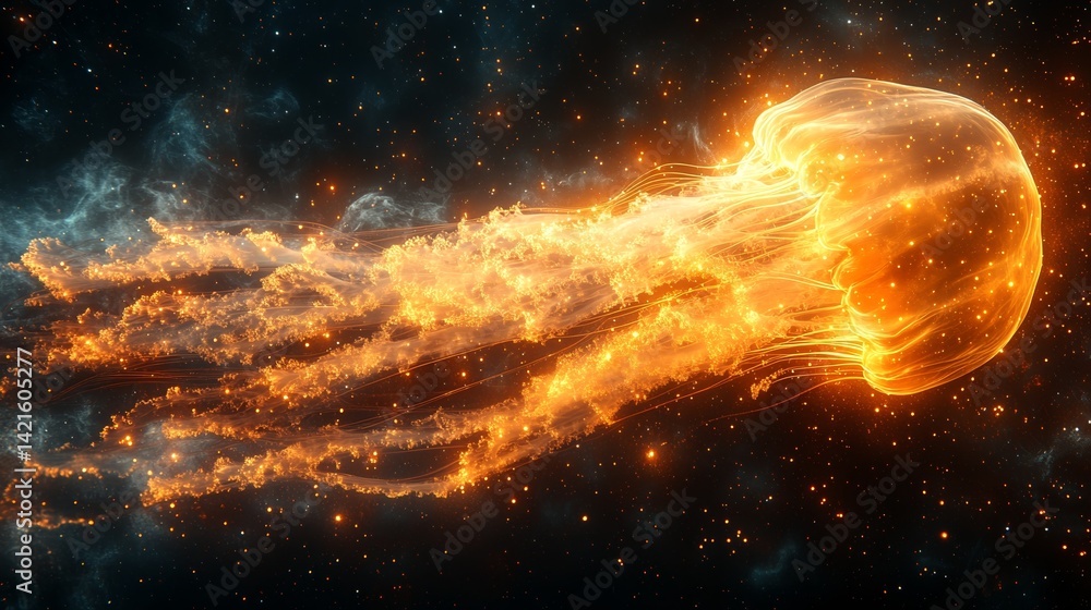 Poster ethereal jellyfish floats gently through the cosmos with glowing tentacles