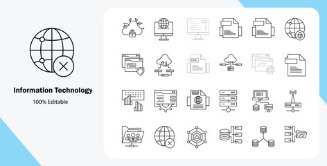 Information Technology Vector Icons Set - Editable IT and Cybersecurity Illustrations
