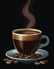 Digital painting of coffee cup on black background