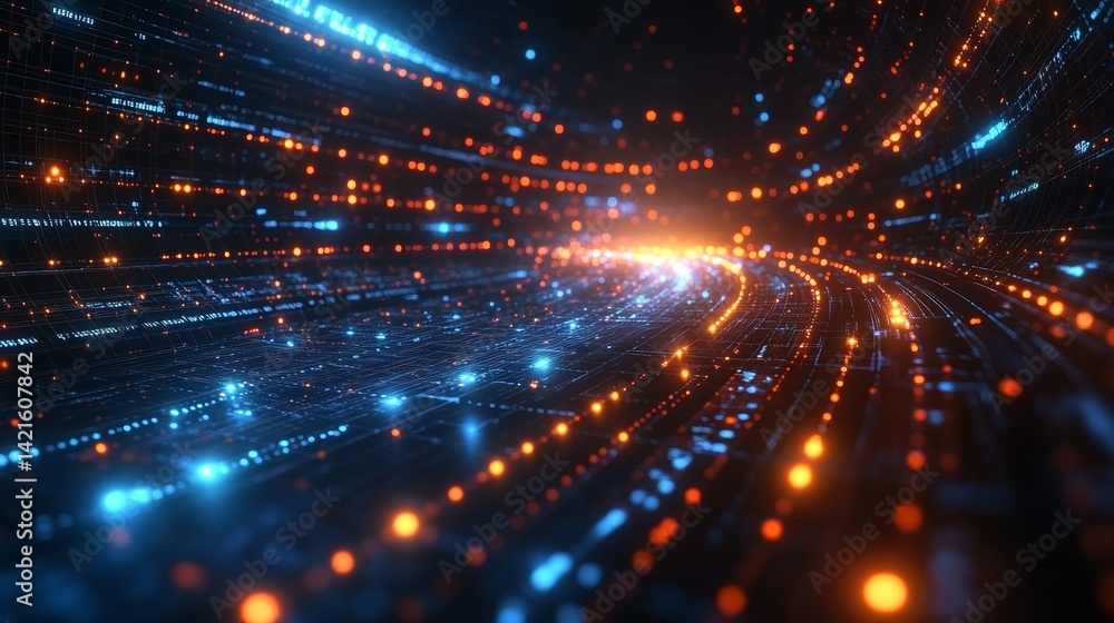 Aufkleber Futuristic technology background with glowing circuit board and data streams
