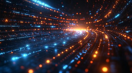 Futuristic technology background with glowing circuit board and data streams