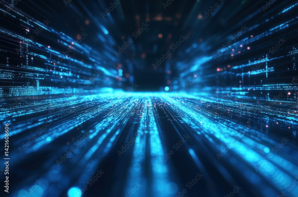 Poster futuristic high-speed internet network visualized as glowing