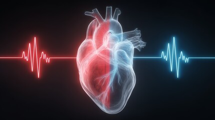 Heart health illustration depicting cardiology with red and blue signals