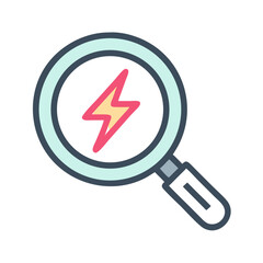 Magnifying Glass with Bolt Icon Representing Energy Analysis and Power Inspection