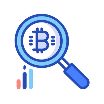 Magnifier with Bitcoin Icon Representing Crypto Analysis and Digital Currency Search