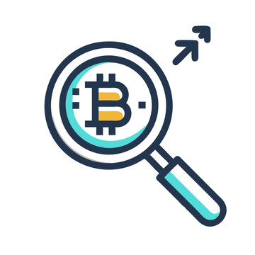 Magnifier with Bitcoin Icon Representing Crypto Analysis and Digital Currency Search